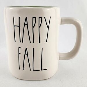 Rae Dunn Double Sided Ceramic Mug Large Letters HAPPY FALL & Pumpkin Basket